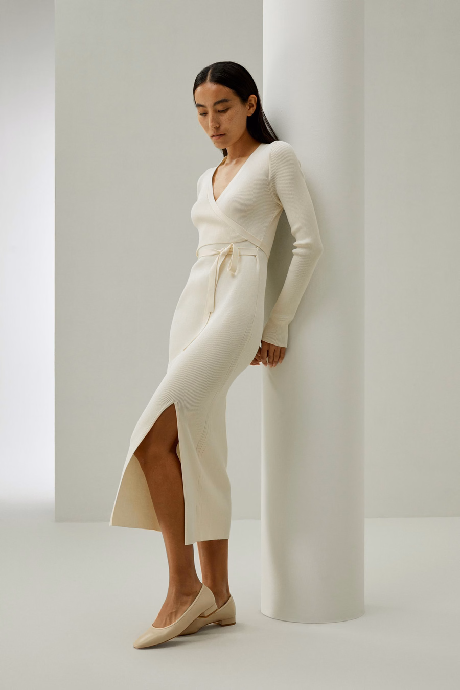 Elegant Wrap-Front Silk Knit Dress