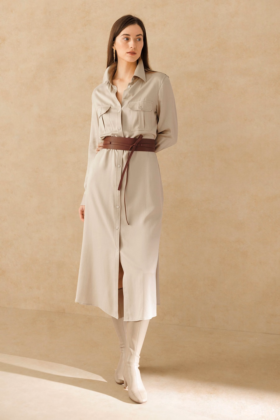 Sand-washed Pocket Trench Dress