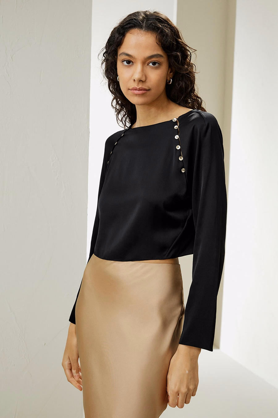Cropped Pullover Silk Top