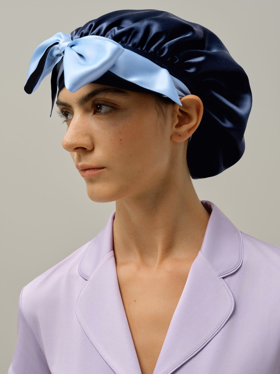 Reversible Silk Sleep Cap with Adjustable Ribbons