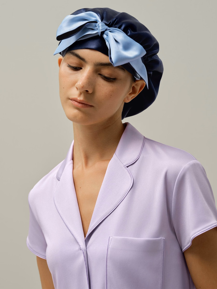 Reversible Silk Sleep Cap with Adjustable Ribbons